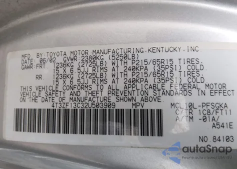 2002 Toyota Sienna Le from USA, damaged, VIN 4T3ZF13C32U503909